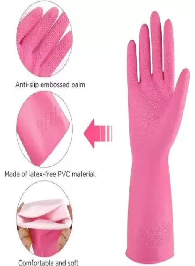 7Shield Reusable Heavy Duty Hand gloves for Dishwashing, gardening, kitchen cleaning Non-Slippery & Durable Pink (1 Pair) - Image 2